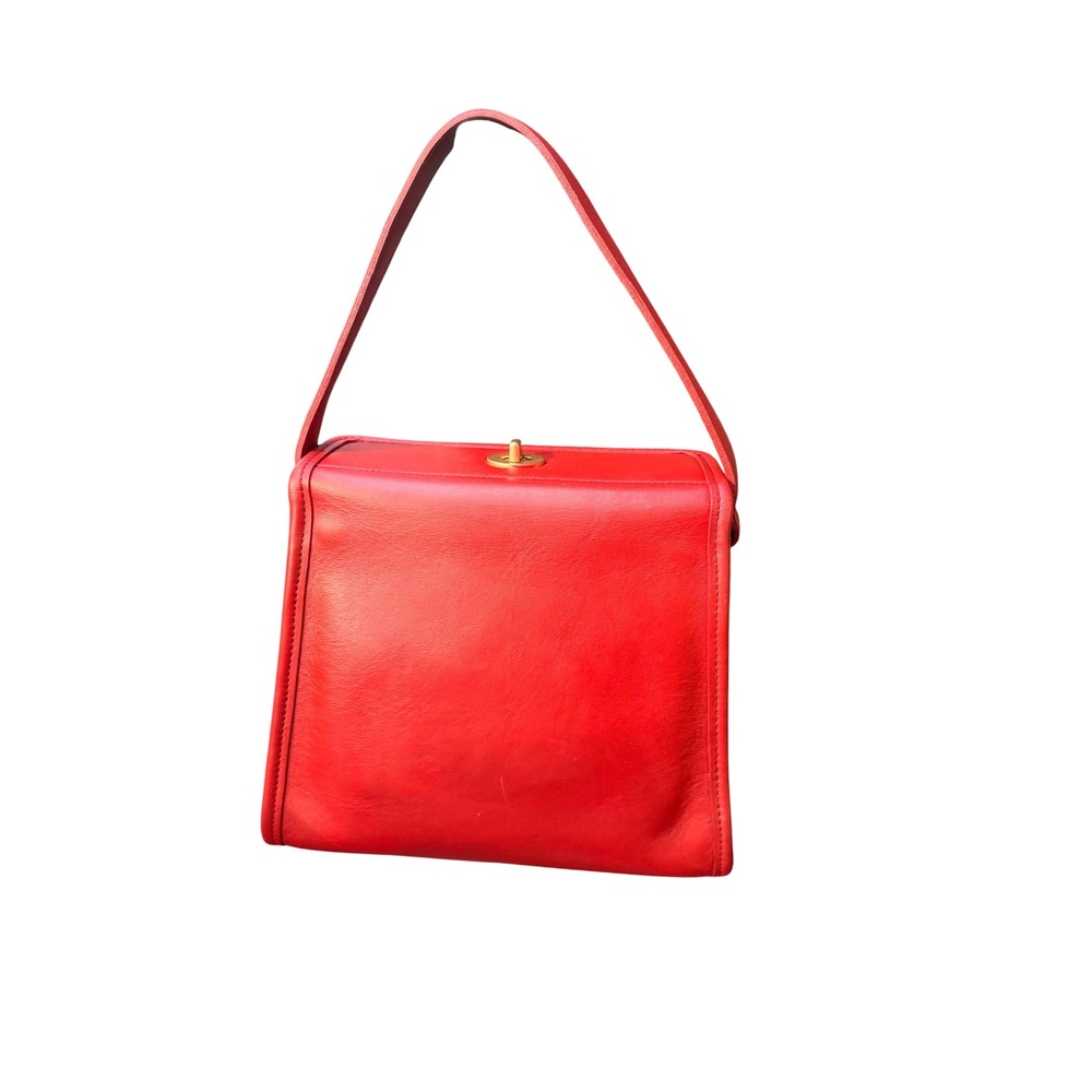 Rare Vintage Coach Red Leather‎ Geometric Bag 9043 Turnlock Boxy Shoulder Purse